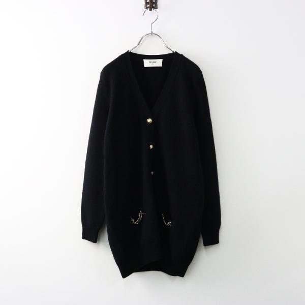 CELINE - JPタグ セリーヌ CELINE 2A03A981E エディ期 カシミヤ トリオンフ Vネックロングカーディガン S ブラック /トップス【2400014387704】 CELINE JPタグ セリーヌ 2A03A981E エディ期 カシミヤ