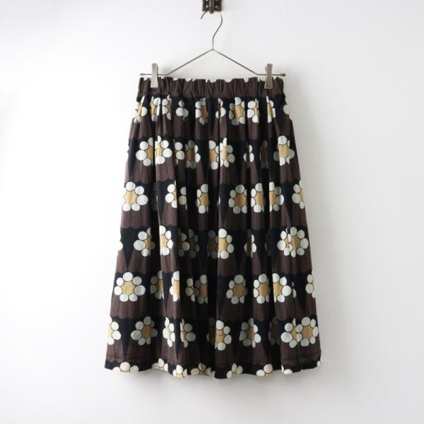 プープレ peu pres カヌレ プリント イージー スカート F/ブラウン