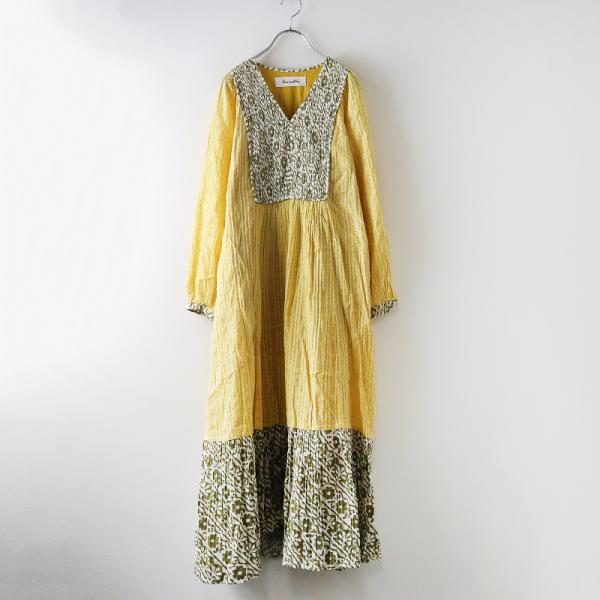 サラマリカ sara mallika ダブルフラワープリントワンピース /イエロー  