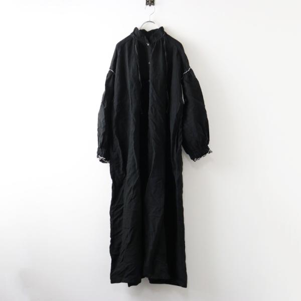 ネストローブ 家じかん3wayドレス ワンピース リネン 黒　前後着＋羽織り 2024AW ネストローブ nest Robe リネン配色メローワンピース