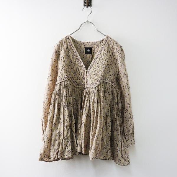 美品✨ メゾンドソイル ブロックプリントキルティングブラウス ギャザー ゆったり 美品✨ メゾンドソイル ブロックプリントキルティングブラウス