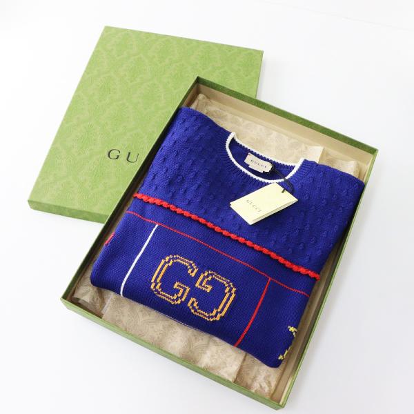 新品 保管品 大人着 可能 グッチ GUCCI チルドレンズ 七分袖 ジャガードニットプルオーバー 12(150cm)ネイビー┃イタリア【2400014606454】 GUCCI（グッチ） 新品 保管品 大人着 可能 チルドレンズ 七分袖