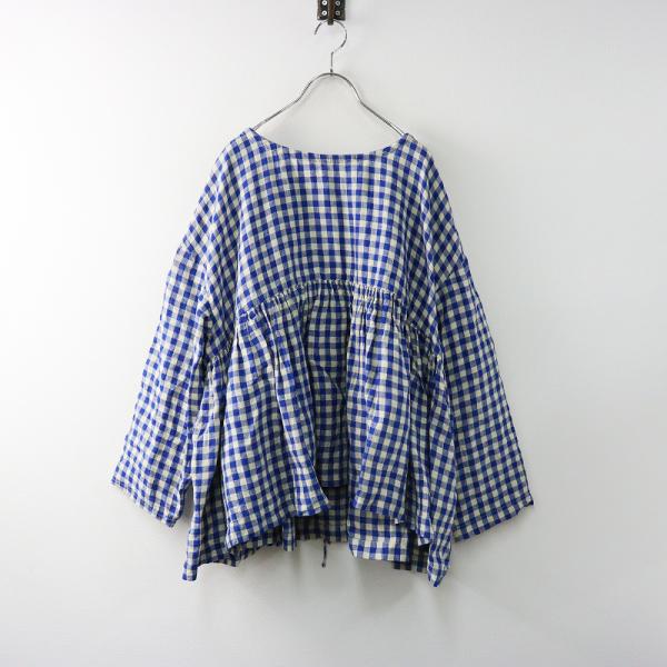 今季未使用45R ONEONE インドカディのギャザーブラウス(藍)45rpm 今季未使用45R ONEONE インドカディのギャザーブラウス(藍)45rpm