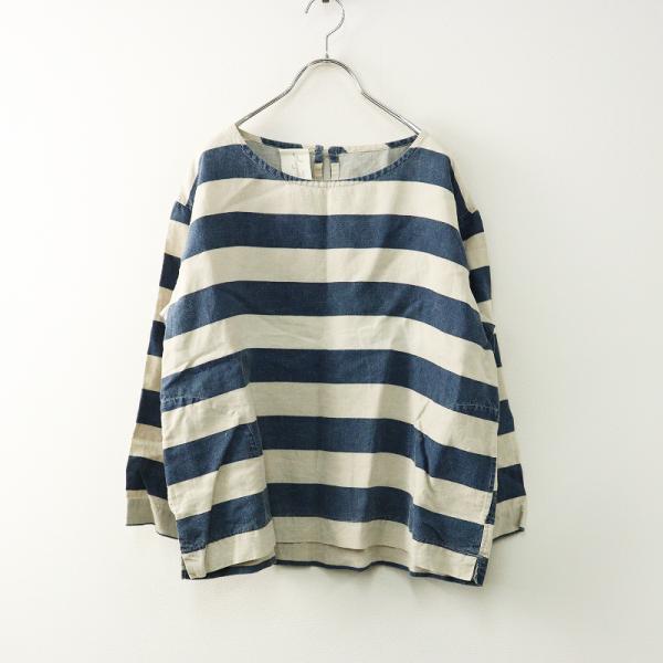 ICHI Antiquite's コットンリネンプルオーバートップス 美品 イチアンティークス ICHI Antiquites リネン ボーダーシャツ プル