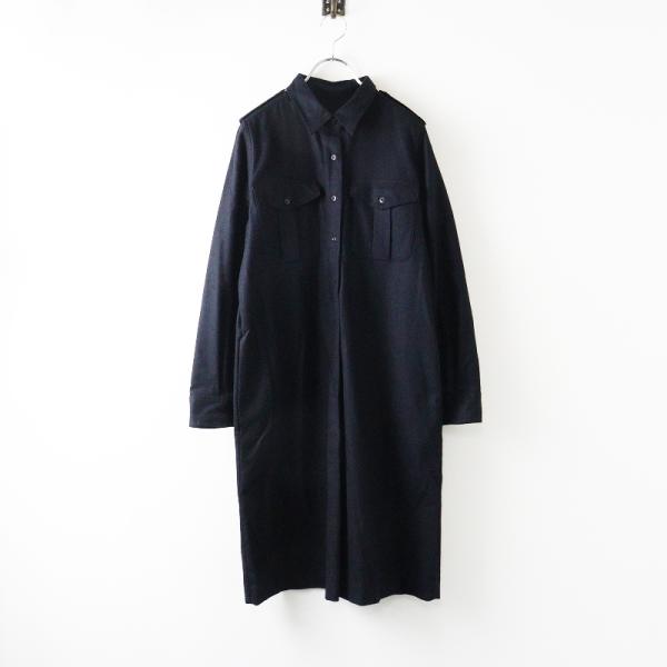 マーガレットハウエル＊フランネルタックプリーツワンピース　肩ボタン　黒　サイズⅡ MARGARET HOWELL（マーガレットハウエル） フォックスブラザーズ FOX