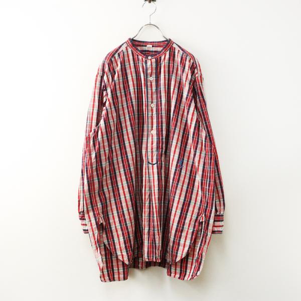 美品✨45R フォーティファイブアール リネン100 チェックブラウス シャツ 45R 45rpm フォーティファイブアール チェックバンドカラーシャツ