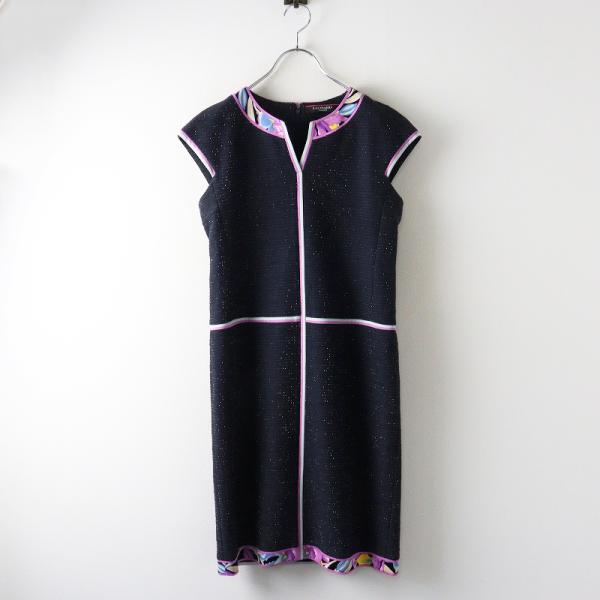 LEONARD レオナール　美しいフラワートリム♪ ラメジャージ　トップス LEONARD レオナール 美しいフラワートリム♪ ラメジャージ トップス