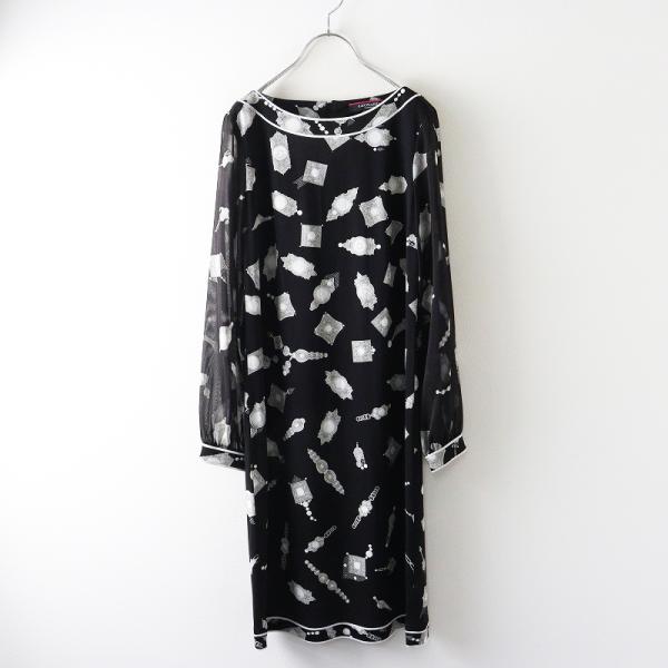 美品 レオナール LEONARD カンカン素材 モノトーンプリント シアー