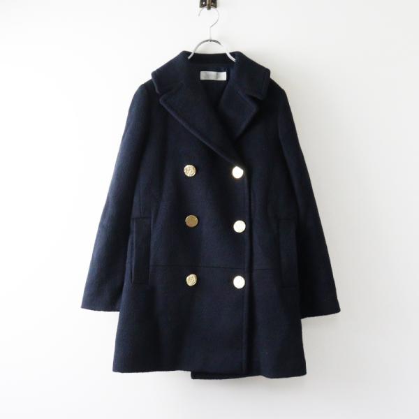 美品 近年モデル パラスパレス ウール ショートコート ネイビー サイズ3 ドゥクラッセ DoCLASSE ウール混 ダブルス ショートコート 7□ネイビー