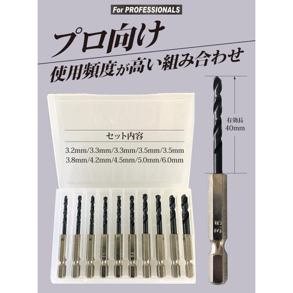 六角軸 ステンレス・鉄工用 ドリルビット キリ ケースセット(10 六角軸 ステンレス・鉄工用 ドリルビット キリ ケースセット(10
