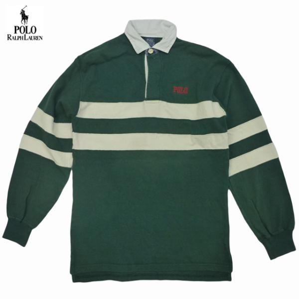 Used 90-00's Boys Polo by Ralph Lauren Long Sleeves Rugby Shirt 90-00年代 古着 キッズ ポロラルフローレン ボーダー 長袖 ラガーシャツ M ラグビー