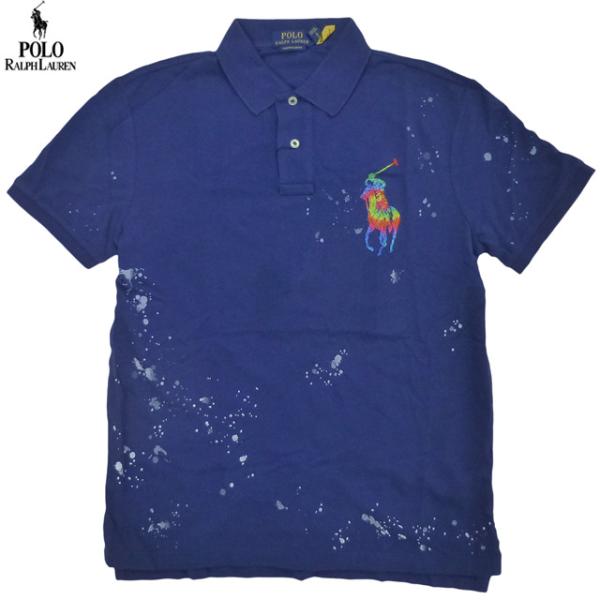 Polo Ralph Lauren Custom Slim Fit Big Pony Splatter Mesh Polo ラルフローレン ポロシャツ 半袖 スプラッター ペイント 鹿の子地 マルチ【ゆうパケット対応】