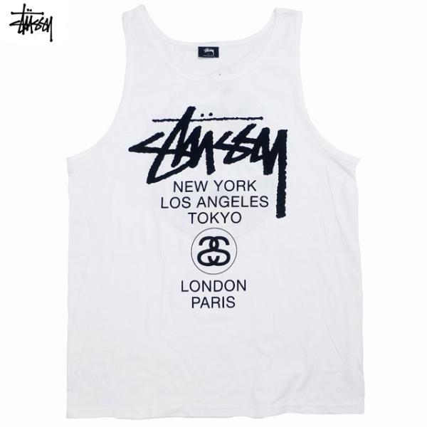 Stussy World Tour Dot Tank ステューシー タンクトップ ワールドツアー ドットアイコン ロゴ ストリート サーフ タンク メンズ 白 White【ゆうパケット対応】