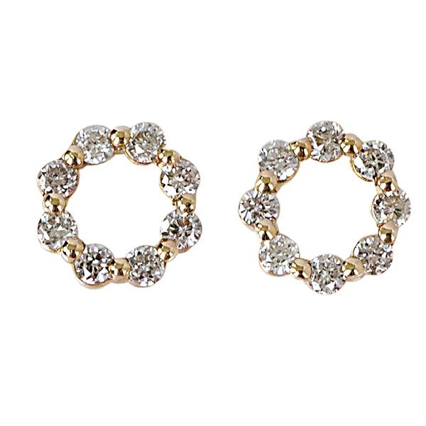 リース ダイヤ ピアス K18 天然ダイヤモンド 0.2ct サークルピアス 