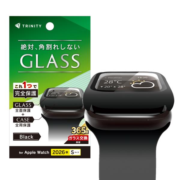 トリニティ Apple Watch Series12（42mm） アルミノシリケート 高透明 ガラス一体型PCケース ブラック TR-AW2643-GLPC-CSCBK