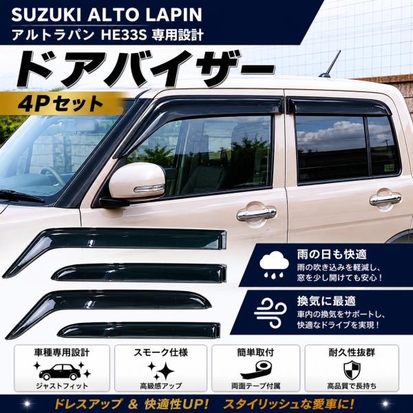 ラパン スズキ アルトラパン HE33S 専用 スモークドアバイザー 4P