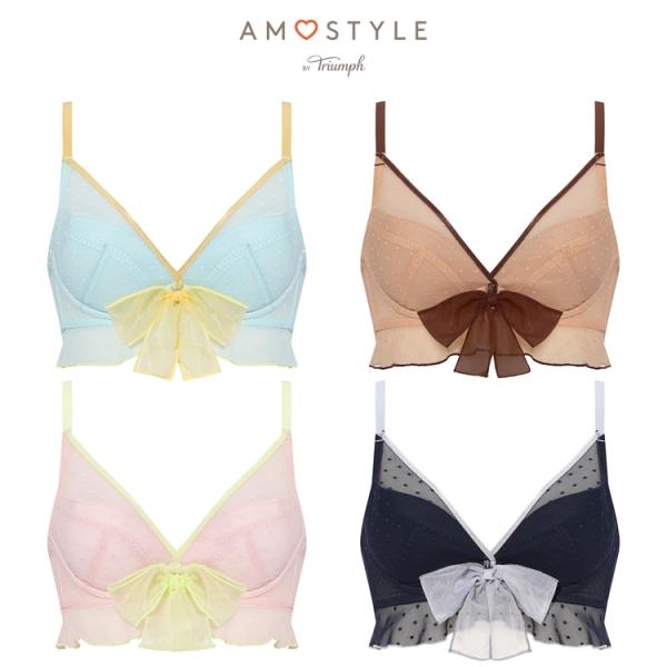 まとめ買い対象 (アモスタイル)AMOSTYLE デコルテビューティーブラ ブラ＆ショーツセット プレイフルリボン(B,C,Dカップ) AMST526 WHU + Mini JX