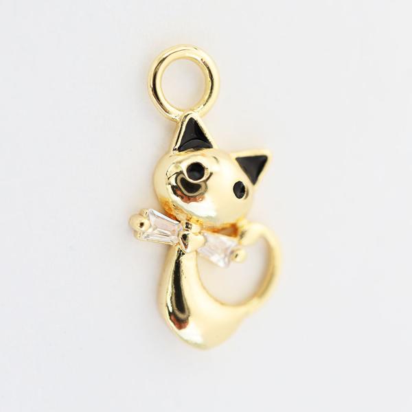 金アレ対応 真鍮製 CZ付 ジャンプ 猫 チャーム パーツ 2個