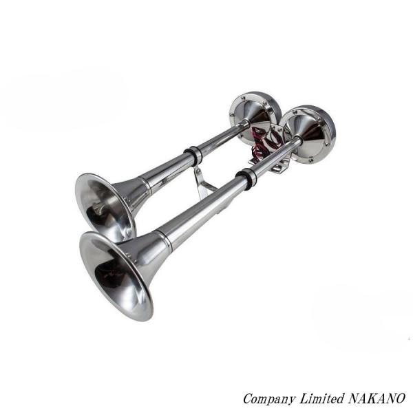 ●電子ダブルヤンキーホーン24V専用ステンレス製●タンク要らずで重高音で驚愕の音量を実現しました●505854●サイズ:全長475mm　　　　ラッパ部470mm/410mm●材質:ステンレス●音量:約110〜125db●規格:24V8.5A...