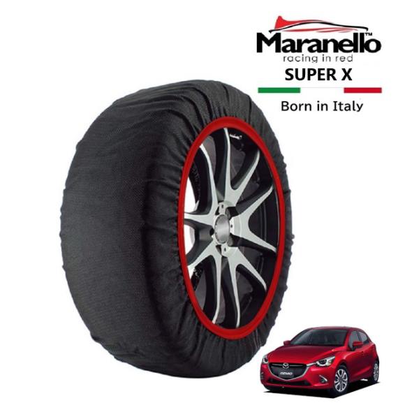 Maranello正規品 スノーソックス マツダ デミオ XD LDA-DJ5FS フロント 185/65R15 15インチ SUPER X 布製 タイヤ チェ