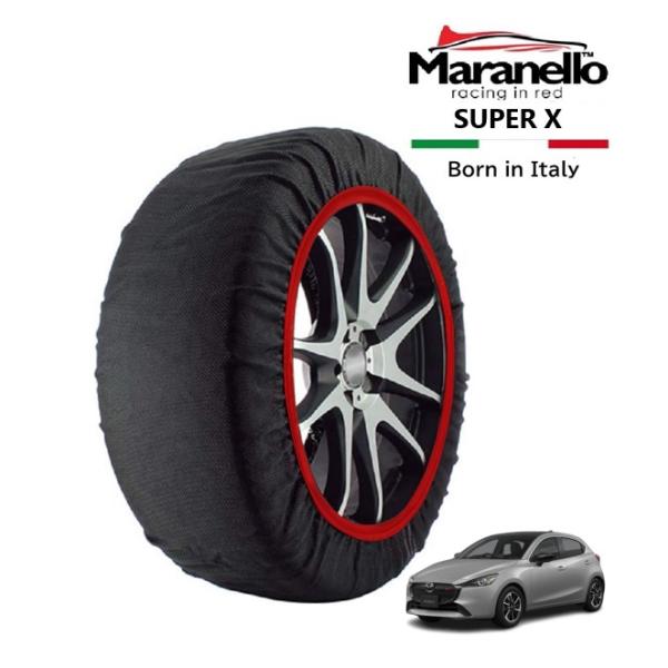 Maranello正規品 スノーソックス マツダ MAZDA2 15スポルト 5BA-DJLFS フロント 185/60R16 16インチ SUPER X 布 