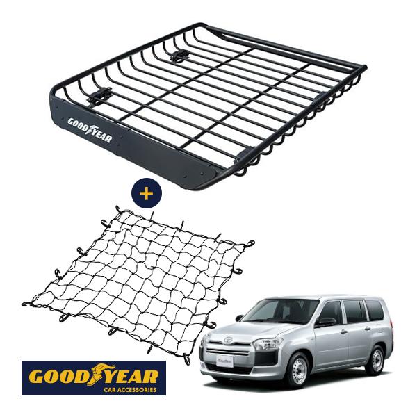 GOODYEAR正規品 ルーフラック MEGA PRO カーゴネット セット 1341×124×1105 耐荷重100kg ブラック トヨタ プロボックス 160系