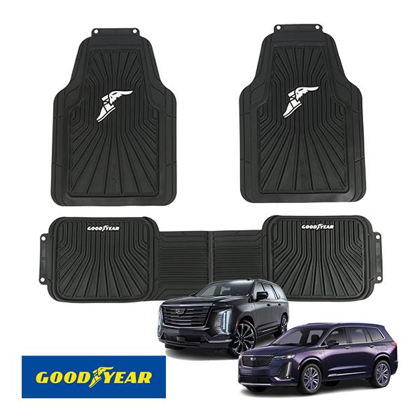GOODYEAR正規品 汎用 ロゴ入 ラバーフロアマット 3枚セット