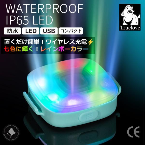 ペット用 小型 LEDライト 防水 IP65 全灯 Truelove 7色発光 夜の散歩 対策 シリコンストラップ取付 ワイヤレス充電 LED レインボーライト