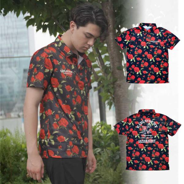 EARLSCOURT アールズコート ゴルフウェア ROSE柄 ポロシャツ ROSE メンズ かっこいい  EC-G048 お取り寄せ商品 trues_ec-g048