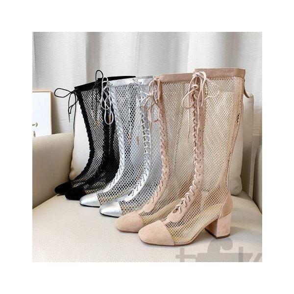 最新 サンダル サマーブーツ ブーツサンダル ロングブーツ メッシュ サマーブーツ 編み上げ レディース 美脚 ブーツ ローイール レインブーツ サイズ 40 25 Oroagri Eu