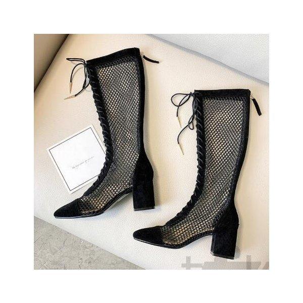 最新 サンダル サマーブーツ ブーツサンダル ロングブーツ メッシュ サマーブーツ 編み上げ レディース 美脚 ブーツ ローイール レインブーツ サイズ 40 25 Oroagri Eu