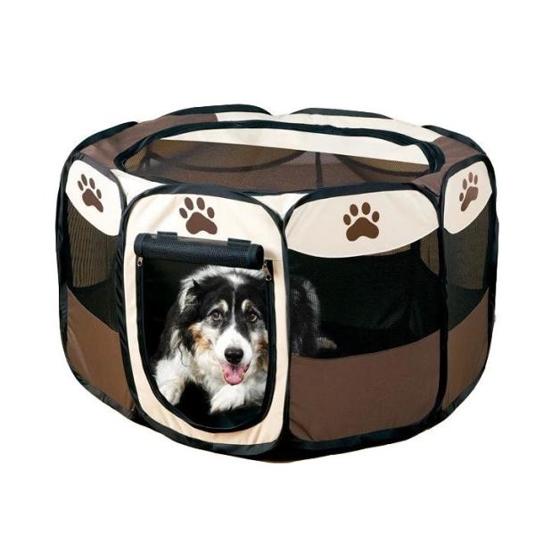 小型犬用 八角形の折りたたみ式ペットテント 犬のケージ くるりんぱで数秒設置 ペットフェンス 室内犬 91*91*58cm 野外用 ペットハウス