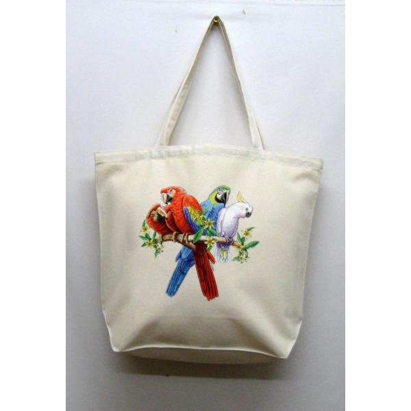 厚手でたっぷり収納！オシャレ かばん カバン 大容量 肩掛け 丈夫 お散歩バッグ 【ラッピング無料】ギフトにも人気！プレゼントトリさん集合 （３５）鳥 バード コンゴウインコ トートバッグ エコバッグ マイバッグ【Lサイズ/大】かわいい お...