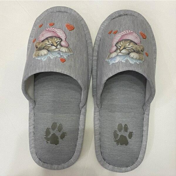 洗濯機で洗えるスリッパ【ラッピング無料】ギフトに人気！ メンズ レディースキャット（No.1)ネコグッズ スリッパ 洗える 【大人用22〜26cm】男女兼用 グレー ストライプ 丸洗い ウォッシャブル ルームシューズ ねこ雑貨 猫cat 猫...