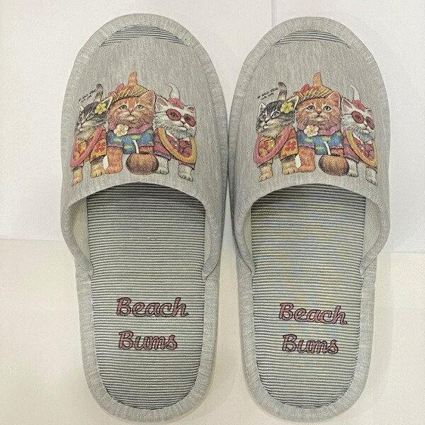 洗濯機で洗えるスリッパ【ラッピング無料】ギフトに人気！ メンズ レディース キャット（ハワイ）ネコグッズ スリッパ 洗える 【大人用22〜26cm】男女兼用 グレー ストライプ 丸洗い ウォッシャブル ルームシューズ ねこ雑貨 猫cat 猫...