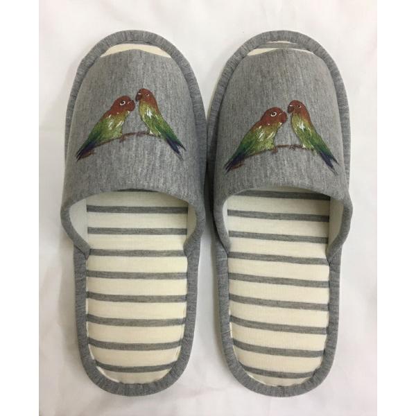 洗濯機で洗えるスリッパ【ラッピング無料】ギフトに人気！ メンズ レディーストリさん（No.1)/鳥/インコ スリッパ 洗える 【大人用22〜26cm】男女兼用 グレー ストライプ 丸洗い ウォッシャブル ルームシューズ かわいい おしゃれ ...