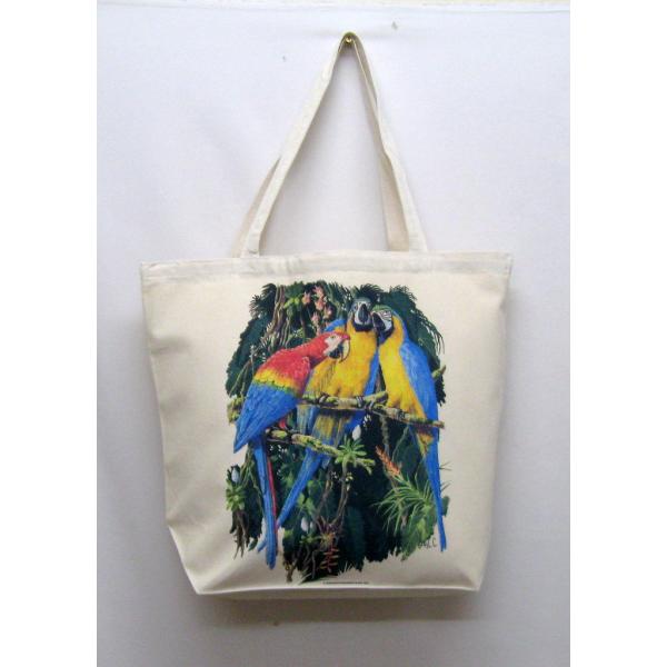 厚手でたっぷり収納！オシャレ かばん カバン 大容量 肩掛け 丈夫 お散歩バッグ 【ラッピング無料】ギフトにも人気！プレゼント鳥 コンゴウインコ (１１−L) 鳥類 トリ とり トートバッグ エコバッグ マイバッグ【Lサイズ/大】かわいい ...