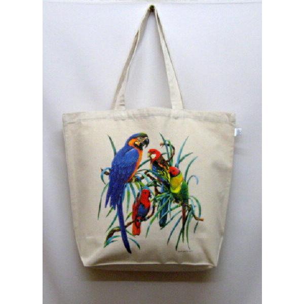 厚手でたっぷり収納！オシャレ かばん カバン 大容量 肩掛け 丈夫 お散歩バッグ 【ラッピング無料】ギフトにも人気！プレゼント鳥 ルリコンゴウインコ ナナクサインコ コガネメキシコインコ (１４−D) 鳥類 トリ とり トートバッグ エコバ...