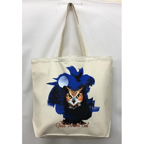 厚手でたっぷり収納！オシャレ かばん カバン 大容量 肩掛け 丈夫 お散歩バッグ 【ラッピング無料】ギフトにも人気！プレゼント鳥 アメリカワシミミズク フクロウ ミミズク (NEW) 猛禽類 トートバッグ エコバッグ マイバッグ【Lサイズ/...