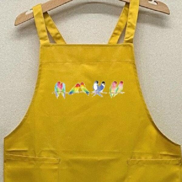 防水加工 ポケット付！おしゃれで かわいい と人気エプロンです。男女兼用 レディース 【ラッピング無料】ギフト プレゼントにも人気鳥 小鳥 インコ カラー エプロン（No.5）鳥 トリ バード バッククロス X型 たすき掛け おしゃれ かわ...
