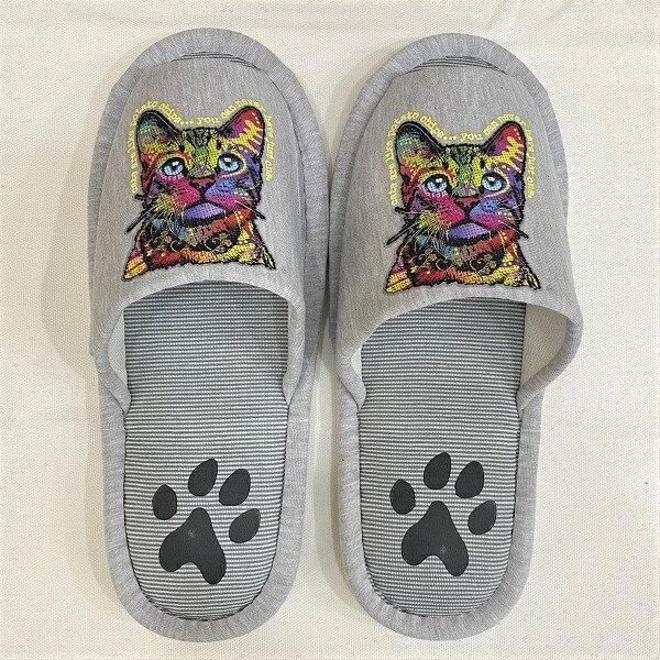 洗濯機で洗えるスリッパ【ラッピング無料】ギフトに人気！ メンズ レディースキャット ネオン（No.16)ネコグッズ スリッパ 洗える 【大人用22〜26cm】男女兼用 グレー ストライプ 丸洗い ウォッシャブル ルームシューズ ねこ雑貨 猫...