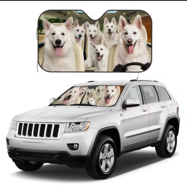 【送料無料】サンシェード ホワイトシェパード ジャーマンシェパード H 犬柄 犬 いぬ DOG 面白い 車 車窓日よけ 日除け 日焼け防止 遮光断熱 UVカット カー用品