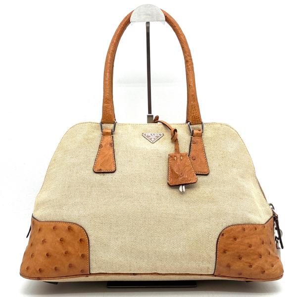 プラダ PRADA ハンドバッグ トートバッグ 三角ロゴ オーストリッチ