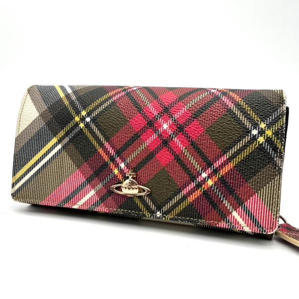 本物 ヴィヴィアン ウエストウッド Vivienne Westwood オーブ チェック 長財布 ロングウォレット PVC ピンク マルチカラー 財布 ウォレット 中古・ 新品 ヴィヴィアンウエストウッド 長財布 ダービー チェック ピンク