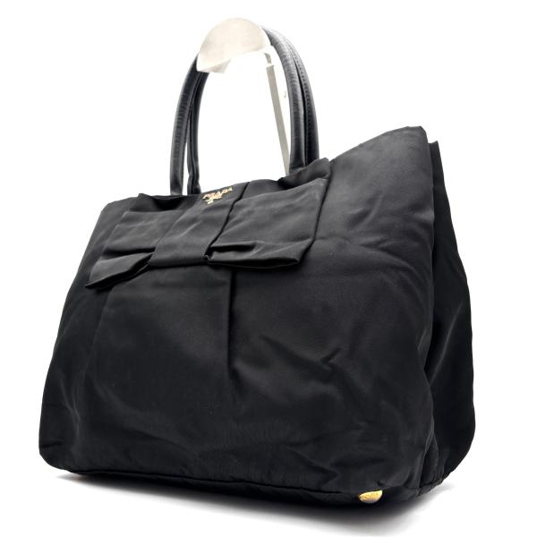 PRADA プラダ ハンドバッグ リボン テスートナイロン 軽量 レザー 本革