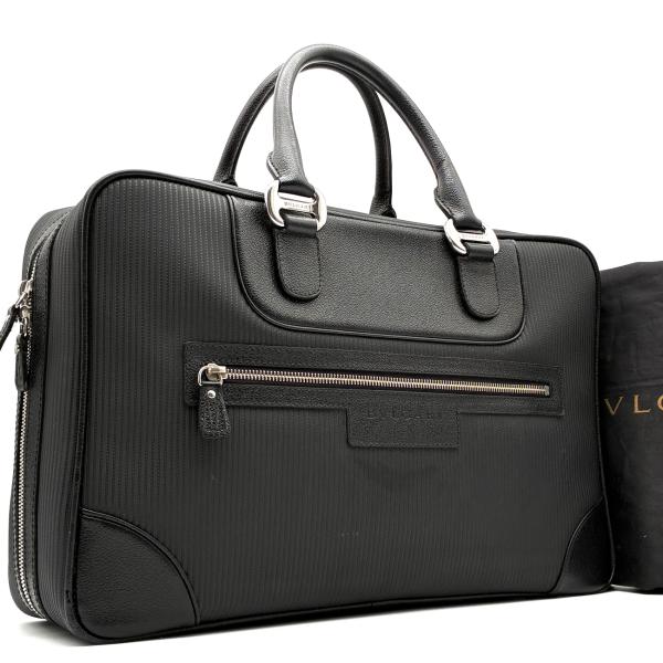 美品　BVLGARI ブルガリ　ビジネスバッグ　ブリーフケース　ブラック　レザー BVLGARI ブルガリ ミレリゲ ビジネスバッグ ボストンバッグ レザー 本