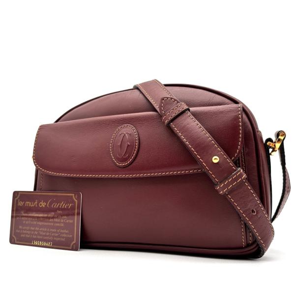 【極美品】 カルティエ マストラ ショルダーバッグ 三角フラップ 保存袋付き Cartier カルティエ ショルダーバッグ マストライン ロゴ レザー 斜め