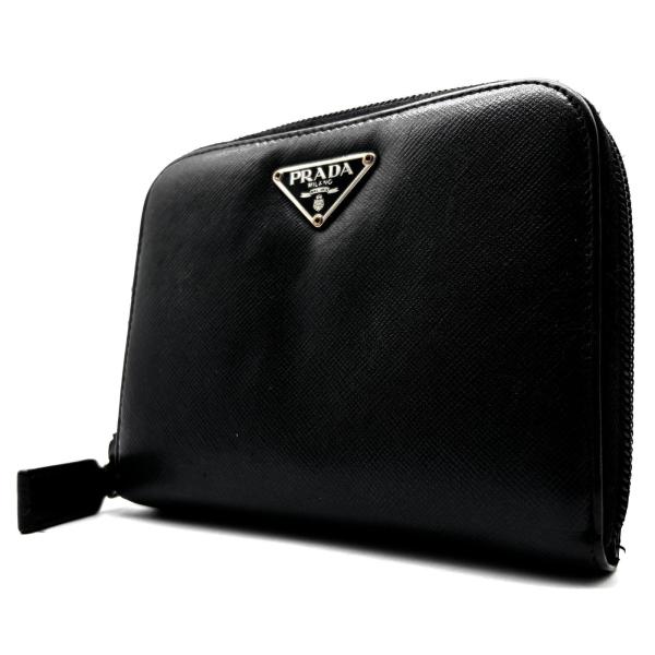 ＰＲＡＤＡ　プラダ　ケース　ラウンドファスナー　ブラック革 PRADA プラダ 二つ折り財布 サフィアーノ レザー コインケース 小銭