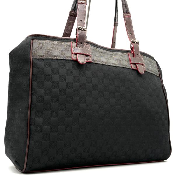 美品　LOEWE ロエベ アナグラム柄 トートバッグ キャンバス　レザー　A４ レディース 美品 LOEWE ロエベ アナグラム柄 トートバッグ キャンバス