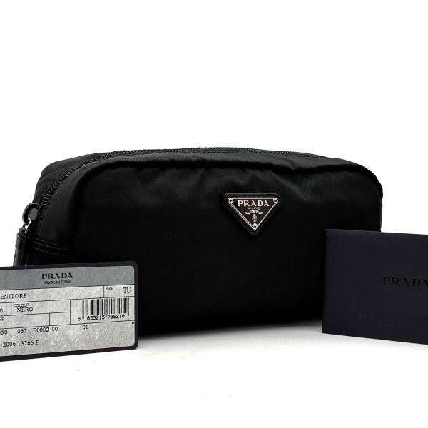 未使用保管品 プラダ PRADA ポーチ 化粧ポーチ 三角ロゴ 白タグ